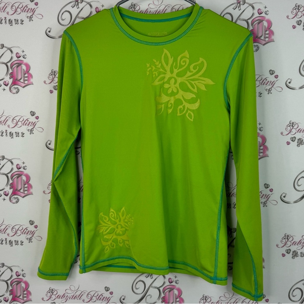 Crazy shirt rash guard sun shirt water Green Long Sleeve Shirt Floral Design